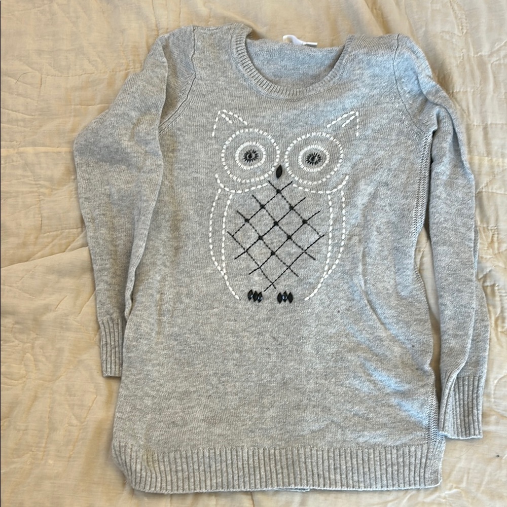 Gray Maternity Owl Sweater